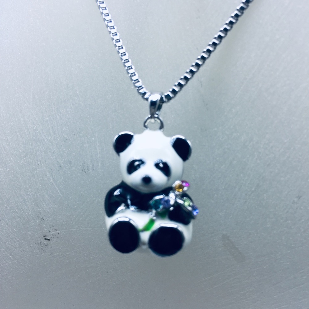 Cute Panda pendant stainless steel chain necklace